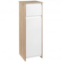 kleankin Meuble de salle de bain armoire de rangement avec 1 tiroir et 1 placard - 32,6 x 30 x 90 cm - aspect bois et blanc   Aosom France