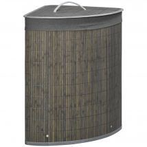 HOMCOM Panier à linge en bambou d'angle 55L avec couvercle et sac amovible 38 x 38 x 57 cm naturel