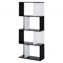 Homcom Bibliothèque Étagère Serpentine Bicolore Noir et Blanc, 4 Tablettes 60x24x148cm   Aosom France