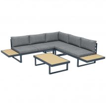 Outsunny Ensemble salon de jardin d'angle design 5 places coussins table basse alu. gris anthracite et imitation bois