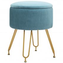 HOMCOM Pouf rangement 13,5 L pouf salon tabouret de coiffeuse en velours avec pieds en acier, repose pied rond jusqu'à 110 kg