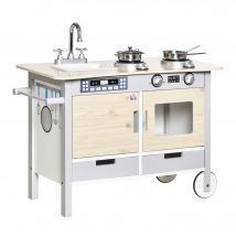 Cuisine desserte pour enfant 2 en 1 multi-équipement aspect bois clair gris