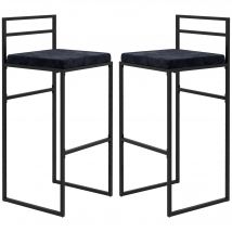HOMCOM Lot de 2 chaises de bar tabourets hauts coussin d'assise velours repose-pieds  hauteur 74 cm noir