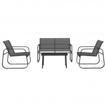 Outsunny Salon de jardin 4 pièces avec 2 fauteuils 1 canapé 2 places d'extérieur et table basse plateau en verre trempé