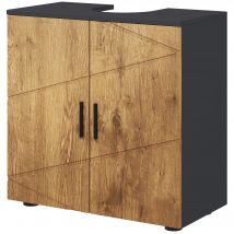 kleankin Meuble sous vasque lavabo meuble de salle de bain 2 portes avec étagère 60 x 30 x 60 cm gris anthracite et aspect bois