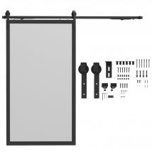 HOMCOM 244 CM quincaillerie de porte coulissante sans perçage kit de rail pour porte de grange simple en acier noir