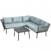 Outsunny Salon de jardin d'angle 4 pièces avec 2 canapé d'angle 2 places + 1 canapé d'angle 1 place + table basse coussins gris
