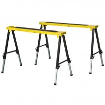 DURHAND Lot de 2 tréteaux pliables télescopiques réglable en hauteur poignée transport dim. 100L x 60l x 62-90H cm métal noir jaune