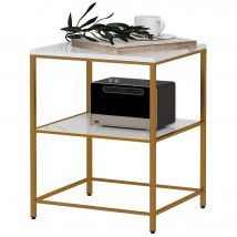HOMCOM Table d'appoint, bout de canapé avec 2 étagères effet marbre et structure en métal doré, 44L x 40l x 54,5H cm