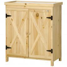 Outsunny Armoire de jardin armoire de rangement de jardin plateau en métal galvanisé en bois massif 80 x 45 x 92 cm bois naturel