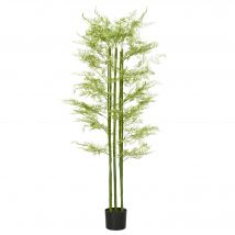 HOMCOM Plante artificielle hauteur 155 cm bambou artificiel avec 28 feuilles grand réalisme en plastique pot inclus
