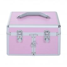 HOMCOM Mallette de maquillage professionnelle cosmétique vanity beauté portable Divers compartiments 29x21x20cm Aluminium