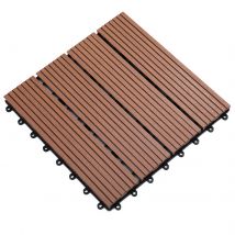 Outsunny Lot de 11 dalles de jardin piscine 30 x 30 x 2,2 cm dalle clipsable pour jardin, balcon, piscine en HDPE marron clair