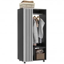 HOMCOM Armoire penderie Armoire de Rangement Mobile avec rideau, Panneaux de Particules, tringle de suspension, noir