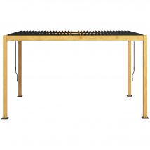 Outsunny Pergola 3 x 4 m bioclimatique tonnelle avec lames orientables manivelle, style contemporain, aluminium - noir et naturel