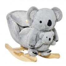 HOMCOM Cheval à bascule animal à bascule pour enfant 18-36 mois avec poupée ceinture de sécurité peluche 60L x 33I x 50Hcm coton PP gris koala