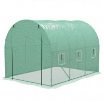 Outsunny Serre de Jardin Tunnel 6 m² avec système d'arrosage intégré, 3L x 2l m 6 fenêtres Porte enroulable Vert