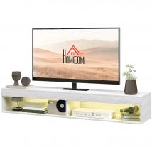 HOMCOM Meuble TV suspendu mural avec éclairage LED pour téléviseurs jusqu'à 75 pouces, étagères, 180L x 40l x 30H cm, blanc
