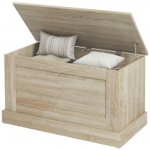 HOMCOM Coffre de rangement, coffre à jouets, avec charnière de sécurité, pour salon, en bois, 80 x 40 x 45 cm, bois naturel