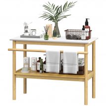 HOMCOM Étagère salle de bain rangement, meuble salle de bain en bambou à 2 niveaux avec barre porte-serviettes étagère ouverte