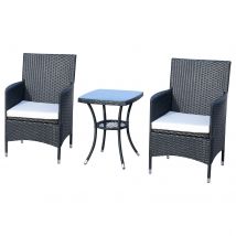 Outsunny Ensemble Salon de Jardin 2 Places : 2 Fauteuils et Table Basse Plateau Verre Trempé Résine Tressée Imitation Rotin aosom france