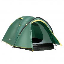 Outsunny Tente de Camping Dôme Verte 3-4 Personnes Imperméable Anti-UV avec Vestibule et Doubles Portes/Fenêtres   Aosom France