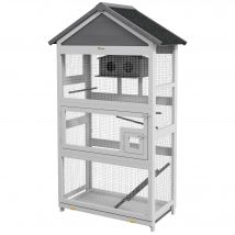 PawHut Cage à oiseaux en bois cage perroquet aire de jeux toit asphalte imperméable 92 x 52 x 171 cm gris