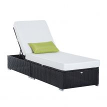 Outsunny Bain de soleil 195L x 68l x 31H cm dossier inclinable multi-positions matelas épaisseur 10 cm crème résine tressée 4 fils noir