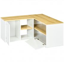 HOMCOM Meuble TV meuble télé d'angle banc télévision jusqu'à 40 pouces avec rangements aspect bois clair et blanc