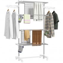 HOMCOM Séchoir à linge pour buanderie et quincaillerie argent normale (80 a 142) x 55 x 152cm (L x l x H) acier inoxydable, plastique HOMCOM