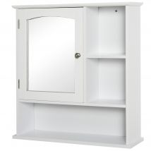 Kleankin Armoire Suspendue Salle de Bain Blanche avec Miroir, Niche et Rangements Latéraux   Aosom France