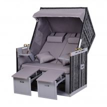 Outsunny Corbeille plage 2 places pliable - Cabine chaise de plage inclinable transat plage bois résine tressée polyester 118Lx79Px160Hcm gris