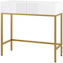 HOMCOM Table console console meuble avec 2 tiroirs base en acier avec pieds antidérapants 80 x 31,5 x 75 cm blanc