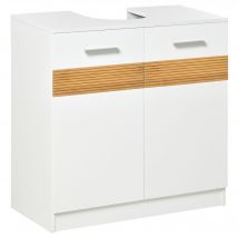 kleankin Meuble salle de bain sous lavabo style cosy chic bandeau 10 bambous placard 2 portes avec étagère MDF dim. 60L x 30l x 60,5H cm blanc