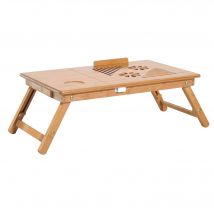 HOMCOM Table de lit plateau pour ordinateur en bois de bambou plateau inclinable pliable réglable en hauteur naturel