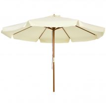 Outsunny Parasol droit rond Parasol balcon grande taille de jardin Ø 3 m bois de bambou beige