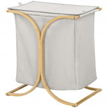 HOMCOM Panier à linge sale panier de rangement bac en bambou 2 paniers en tissu avec couvercle - 55L x 40l x 62H cm gris foncé