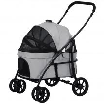 PawHut Poussette 2-en-1 Chien Pliable Nacelle Coussin Laisse Sécurité Tissu Oxford 600D Gris   Aosom France
