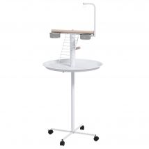 PawHut Mangeoire Oiseaux sur Pied Mobile 2 Bols Inox Plateau Rond Blanc Ø60x138cm   Aosom France