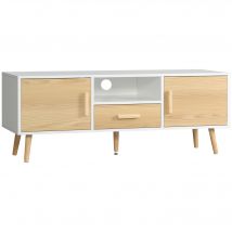 HOMCOM Meuble TV support TV jusqu'à 46 pouces style scandinave avec 1 tiroir, 2 placards, 1 niche, 1 passe-câbles 140 x 40 x 55,3 cm   Aosom France