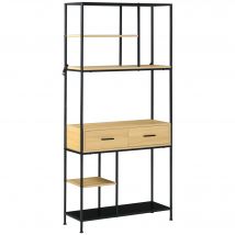HOMCOM Bibliothèque étagère à livres étagère de rangement style industriel avec tiroirs et étagères 80 x 30 x 170,5 cm naturel noir