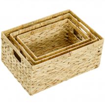 HOMCOM Lot de 3 paniers de rangement tressés boîtes de rangement avec poignées pour chambre, salon, salle de bain, bois naturel
