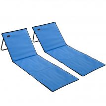 Outsunny Lot de 2 tapis de plage matelas de plage rembourré dossier inclinable multi-positions sac de transport inclus acier polyester bleu   Aosom France