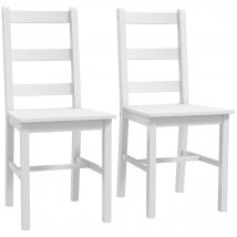HOMCOM Lot de 2 chaises de salle à manger en bois massif de pin chaise de cuisine dossier lattes esprit campagne blanc