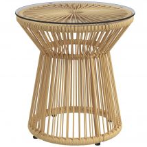 Outsunny Table de jardin ronde en résine tressée imitation rotin table de bistrot métal plateau verre trempé Ø 40 x 42 cm beige