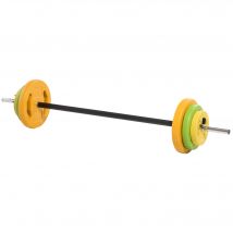 HOMCOM Ensemble haltères et barre 20 kg avec 6 haltères disques de 1,5 kg, 2,5 kg et 5 kg gym musculation orange vert et jaune
