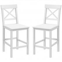 HOMCOM Lot de 2 chaises hautes, chaises de bar style campagne chic en bois hauteur 60 cm avec repose-pieds, blanc