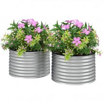 Outsunny Lot de 2 jardinières surélevées kit de jardinière ronde surélevée fonds ouverts acier galvanisé 90 x 90 x 56 cm argent