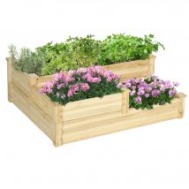 Outsunny Carré potager en bois jardinière extérieure en escalier 3 niveaux design sans fond 108 x 88 x 36 cm bois naturel