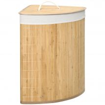 HOMCOM Panier à Linge d'Angle Bambou 55L Couvercle Sac Amovible Bicolore 38x38x57cm   Aosom France